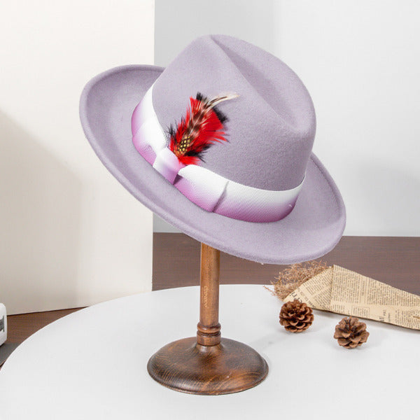 Flip Brim Winter Faux Feather Bow Wool Wedding Fedora Hats