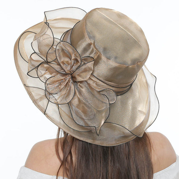 Women's Wide Brim Organza With Bowknot Kentucky Derby Church Hats - khaki