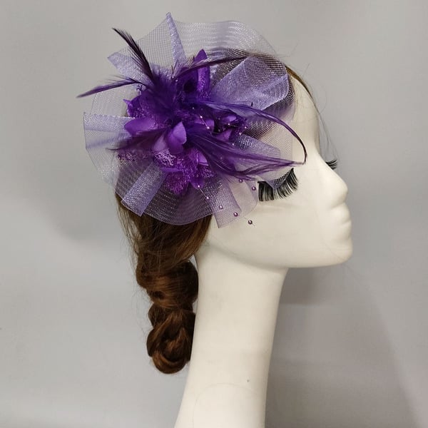 Women's Mesh With Faux Feather Flower Kentucky Derby Fascinators With Clip - Purple
