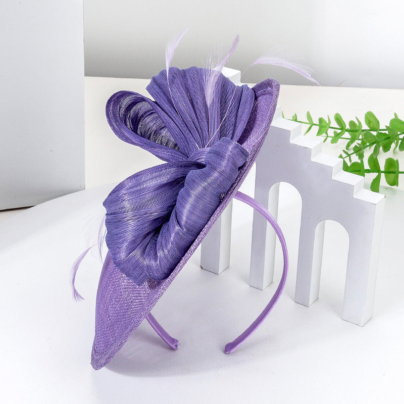 Women's Faux Feather Bow Sinamay Kentucky Derby Saucer Hats Fascinators With Headband - Brown