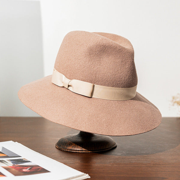 Elegant Winter Bow Wool Wedding Fedora Hats