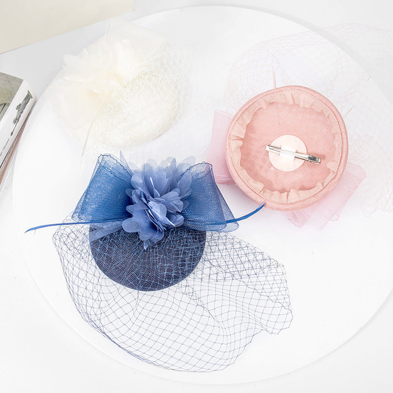 Women's Faux Feather Flower Veil Faux Sinamay Kentucky Derby Pillbox Hats Fascinators With Clip Headband