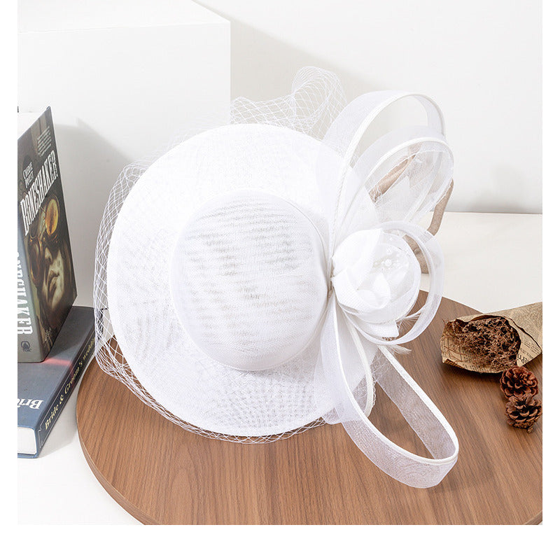 Women Wide Brim Flower Twist Bow Faux Sinamay Wedding Kentucky Derby Church Hats With Elastic Cord