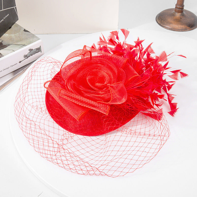 Women's Faux Feather Veil Faux Sinamay Kentucky Derby Saucer Hats Fascinators With Clip Headband