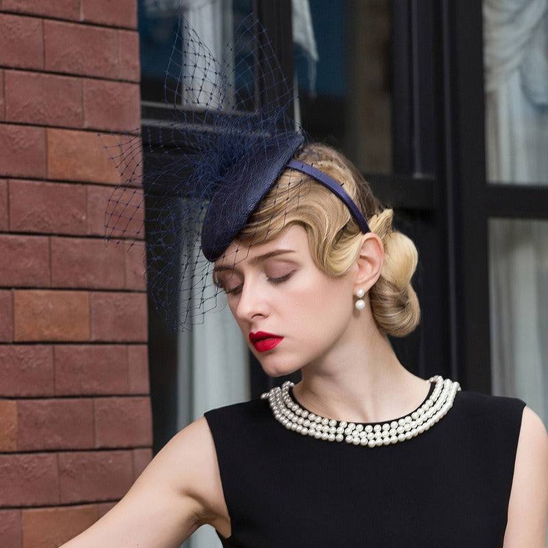 Women's Vintage Veil Sinamay Wedding Guest Horse Racing Pillbox Hats Fascinators With Headband