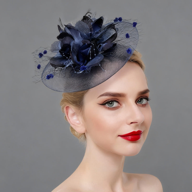 Women's Classic Faux Feather Silk Flower Mesh Tea Party Fascinators With Clip Headband