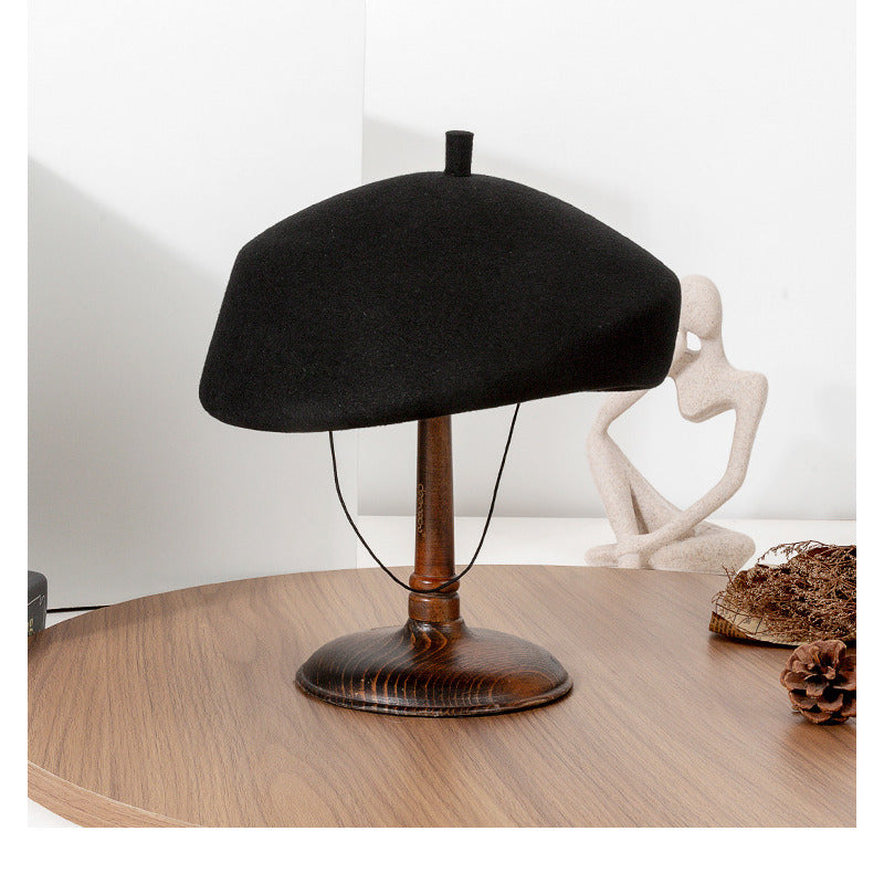 Women Simple Winter Wool Wedding Tea Party Beret Hats With Elastic Cord