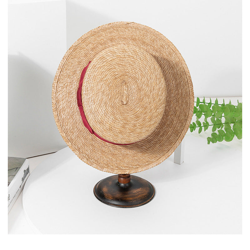 Women's Flat Brim Summer Bow Band Straw Holiday Tea Party