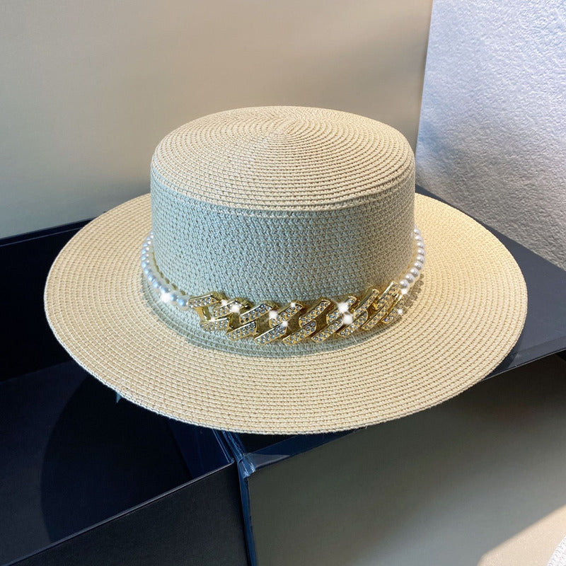 Women's Summer Straw With Pearl Rhinestone Holiday Sun Hats Straw Hats Boater
