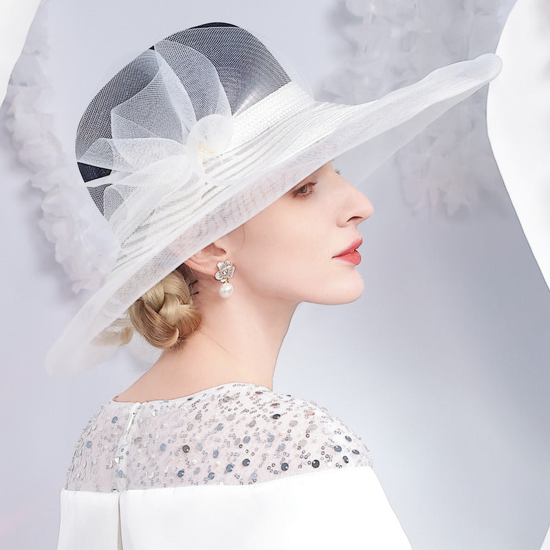 Women's Wide Brim Flower Mesh Sinamay Kentucky Derby Dress Hats