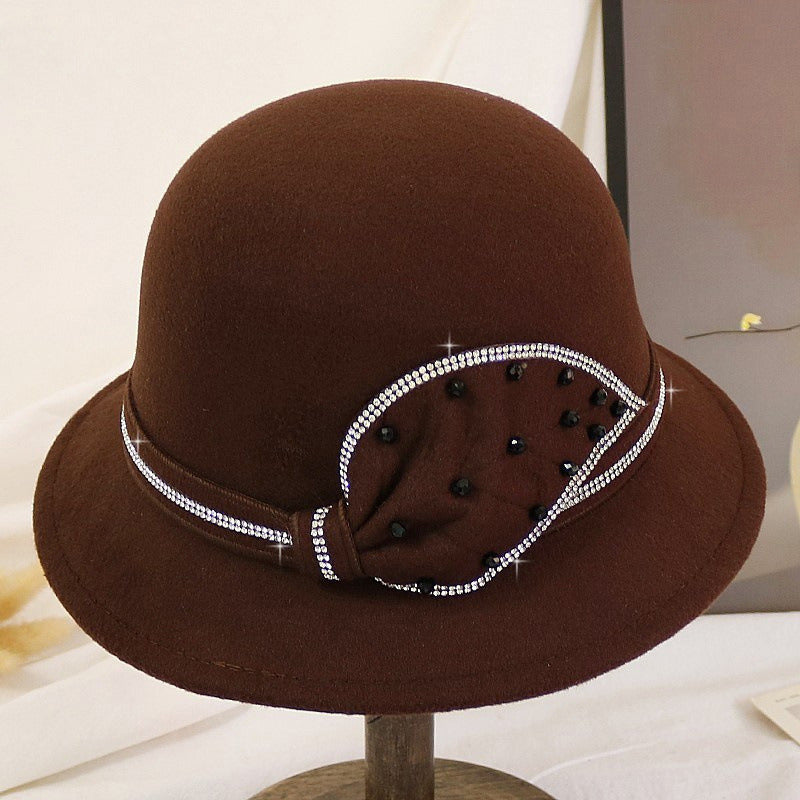 Women's Vintage Felt With Rhinestone Cocktail Bowler Hats Church Hats