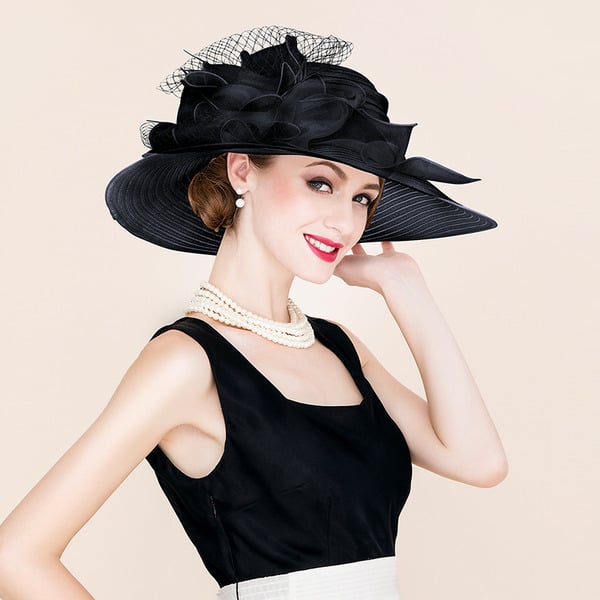 Women's Wide Brim Polyester With Silk Flower Kentucky Derby Church Hats