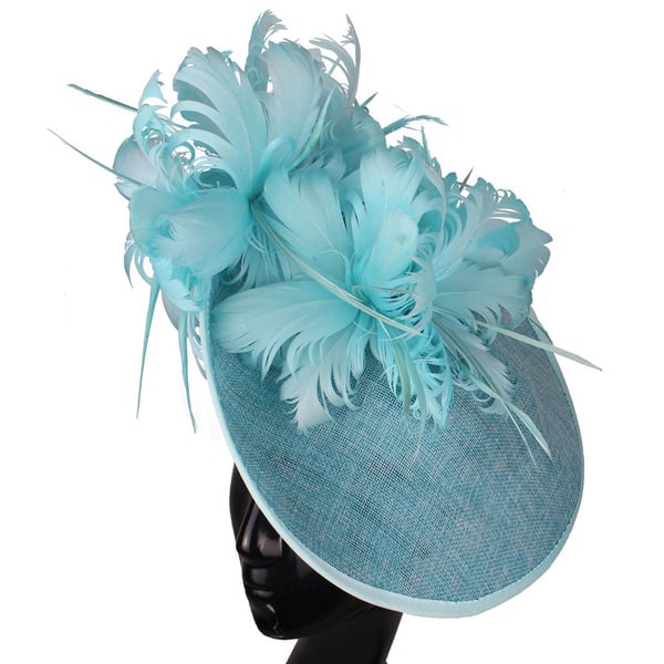Women's Sinamay With Faux Feather Kentucky Derby Saucer Hats Fascinators With Clip - blue