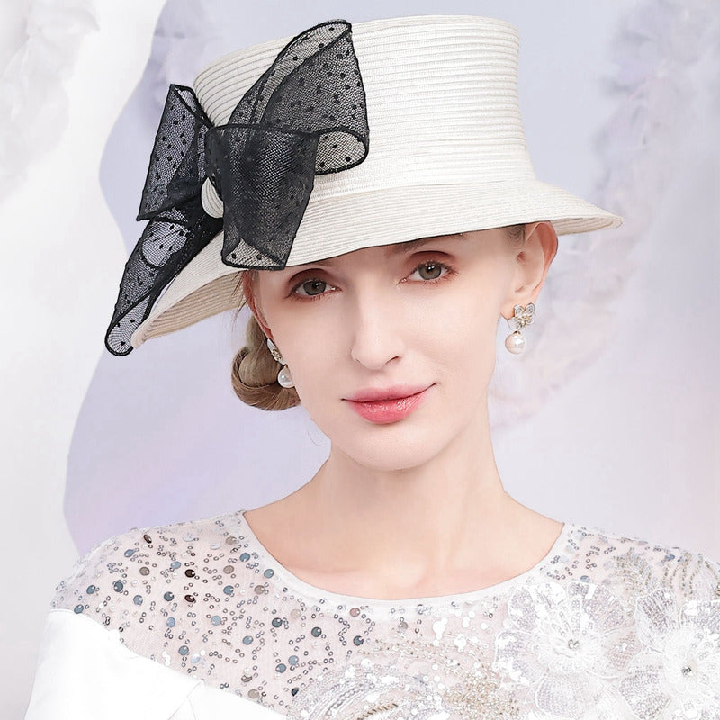 Women's Elegant Summer Bow Polka Dot Polypropylene Royal Ascot Sun Hats