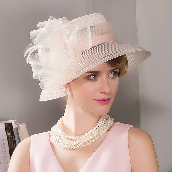Women's Wide Brim Mesh With Faux Feather Kentucky Derby Church Hats