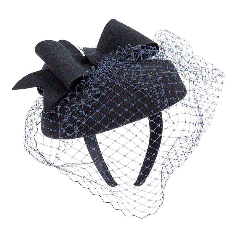 Women Elegant Winter Bow Veil Wool Wedding Kentucky Derby Fascinators With Headband