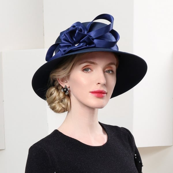 Women's Wide Brim Polyester With Silk Flower Kentucky Derby Church Hats - Light Blue