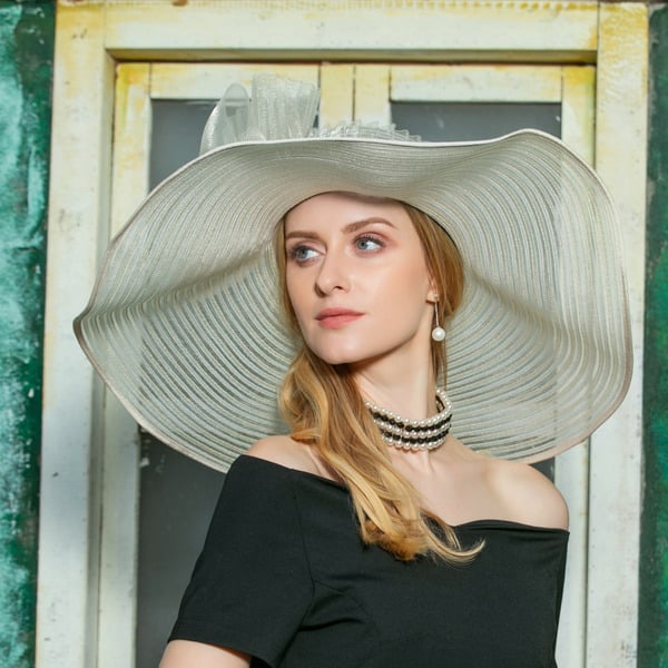 Women's Wide Brim Mesh With Bowknot Kentucky Derby Floppy Hats Church Hats