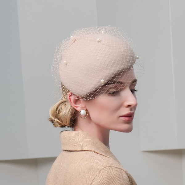 Women's Wool With Pearl Veil Kentucky Derby Beret Hats Fascinators With Clip