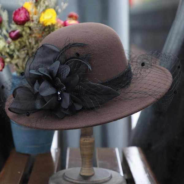Women's Wide Brim Felt With Flower Kentucky Derby Church Hats