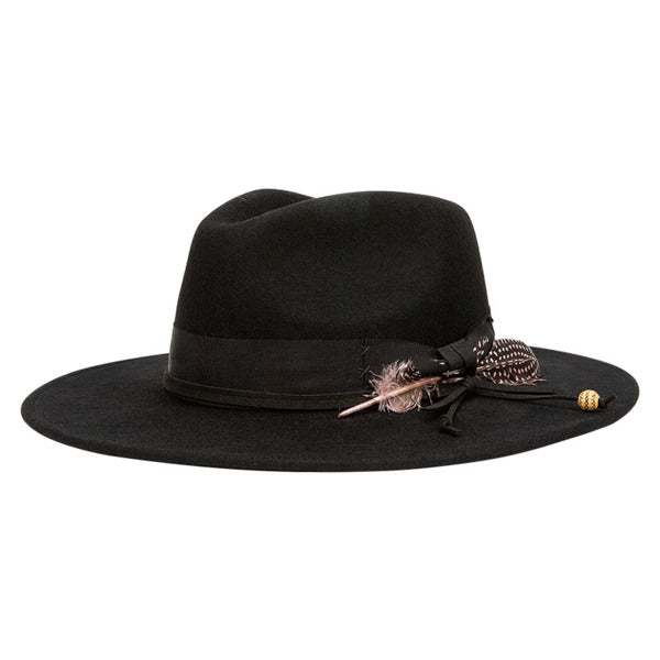 Boho Flat Brim Winter Faux Feather Band Wool Wedding Fedora Hats
