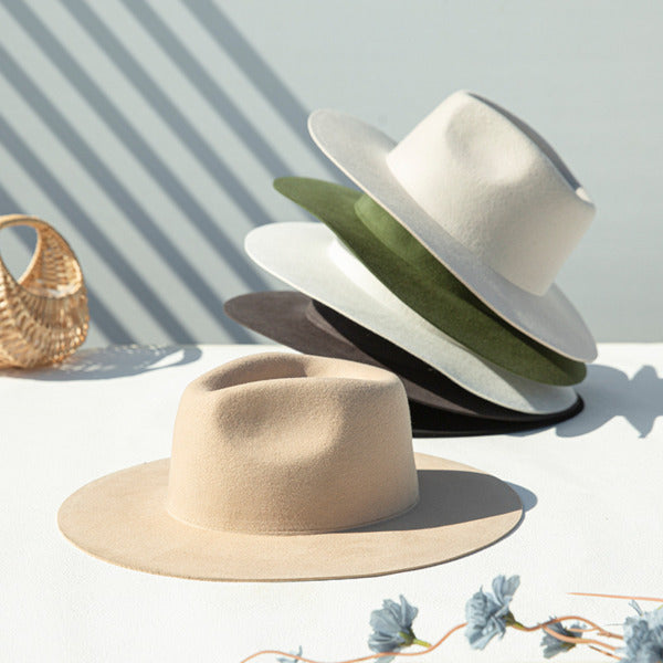 Simple Flat Brim Winter Wool Wedding Fedora Hats