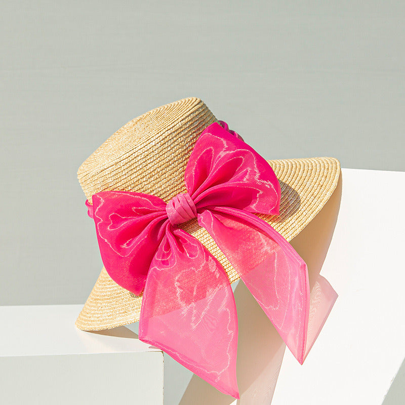 Women's Packable Summer Bow Ribbons Raffia Straw Tea Party Beach Sun Hats