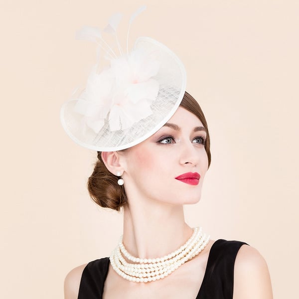 Women's Sinamay With Faux Feather Kentucky Derby Saucer Hats Fascinators With Headband