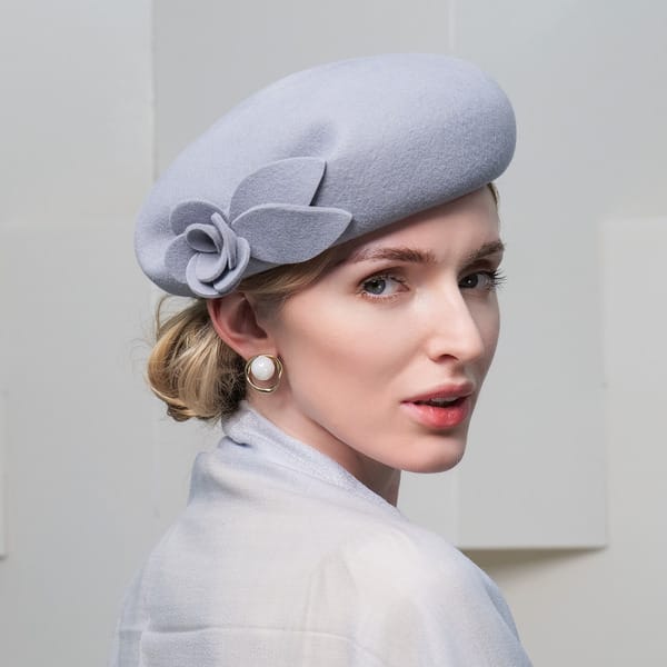 Womens Vintage Winter Flower Wool Wedding Cocktail Beret Hats