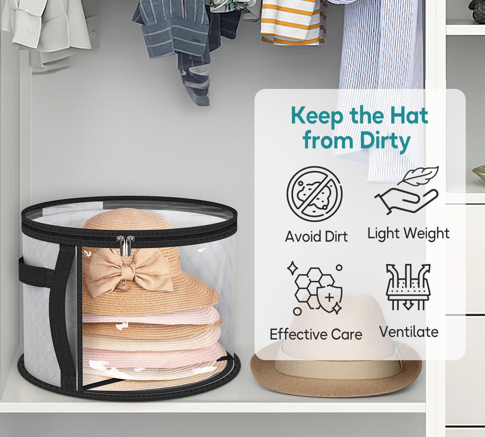 Hat Storage Bucket Transparent Hat Box Container With Zipper